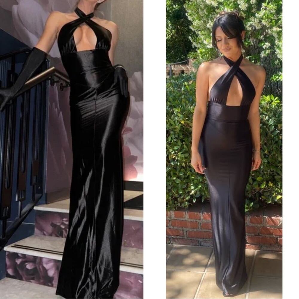 Retrofete Charity Halter Neck Bodycon Black Maxi Gown Size Large - Picture 6 of 15